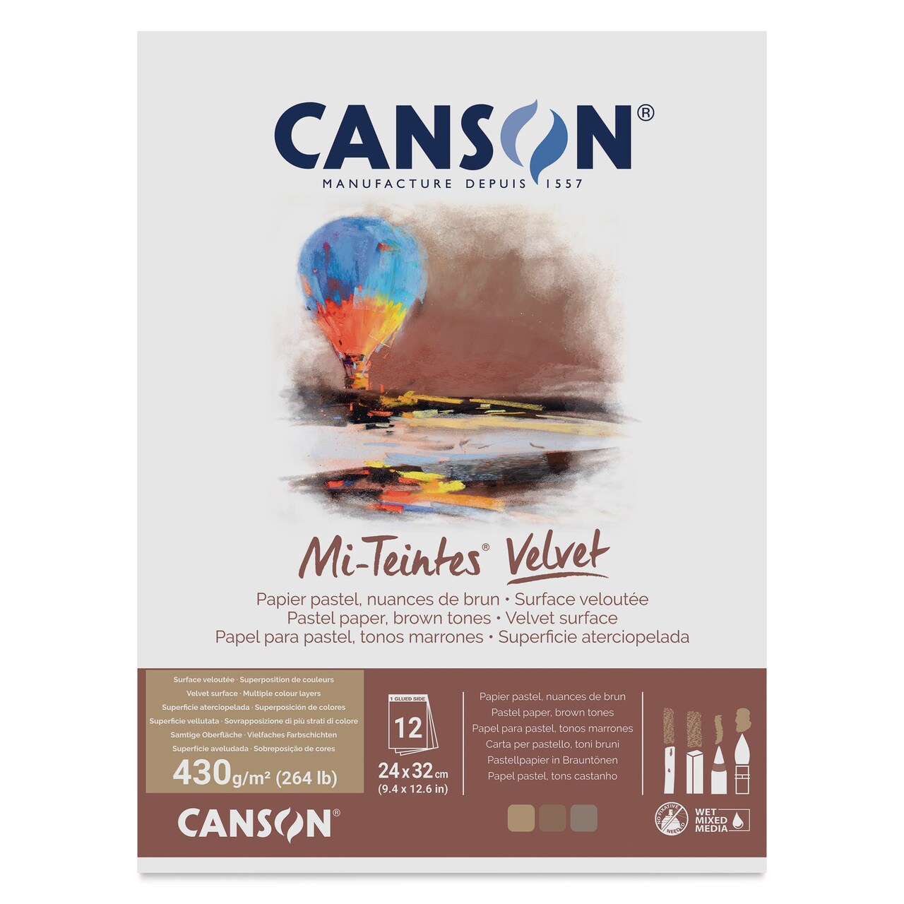 Canson Mi-Teintes Velvet Paper Pad - 9.4" x 12.6", Brown Tones, 12 Sheets